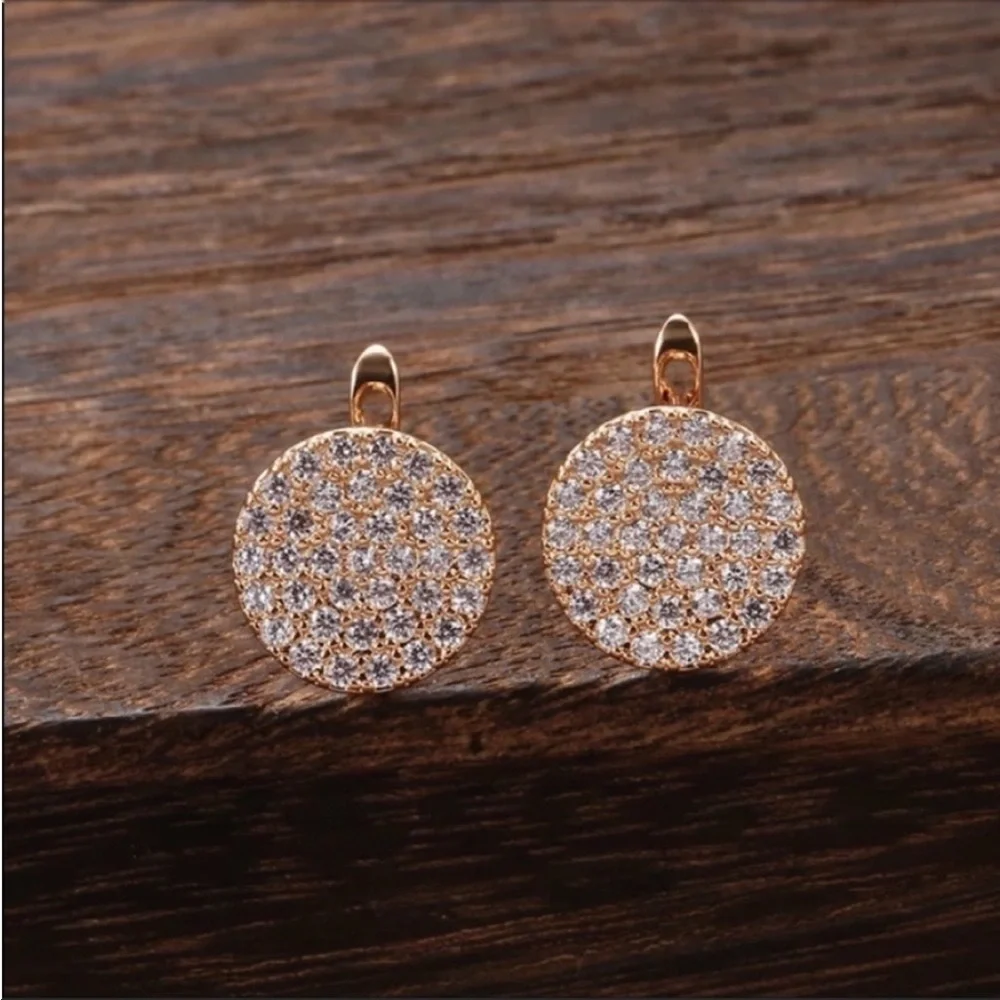 Full Paved Shiny Natural Zircon Stud Earrings 585 Gold Bride Wedding Earrings